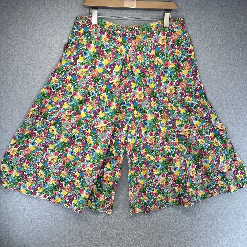 Liz Sports Womens Pants High Waisted Wide Leg Bright Floral Print Elastic Waist